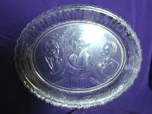 EAPG BREAD PLATE "IN REMEMBRANCE" Presidents Washington Lincoln Stippled - Picture 1 of 9