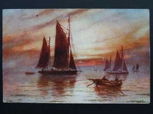 Fishing Fleet Theme SUNSET shows Fishing Boats heading to Sea c1905 Postcard - Picture 1 of 2