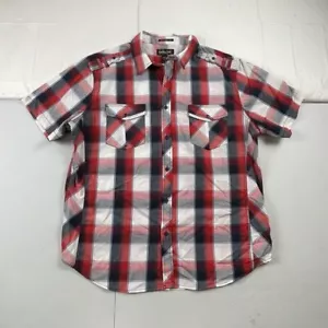 Helix Shirt Mens XXL Red Plaid Button Up Athletic Fit Short Sleeve Snap Buttons - Picture 1 of 13