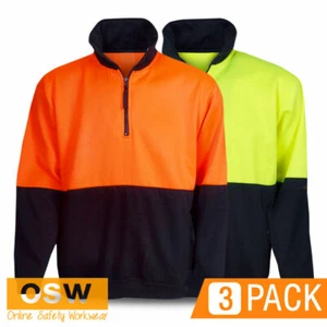 3 x Hi Vis Yellow/Navy Orange/Navy 1/2 Zip Pullover Tradies Warm Work Jumpers - Picture 1 of 4