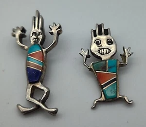 2 Vintage Rock Kritters Indianer Inlay Anhänger Charm Sterling 925 Lot - Bild 1 von 2