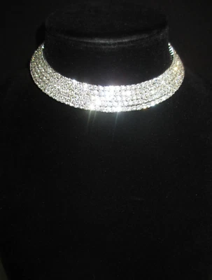 Collar Gargantilla Diamantes de Imitación 5 Filas Collar Bling Plata Elegante Novia IMPRESIONANTE GLAM Foto 1 de 4