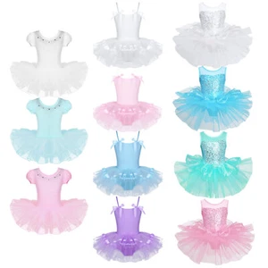 Girls Glitter Tutu Skirted Leotard Sequin Ballet Dance Dress Ballerina Dancewear - Picture 1 of 104