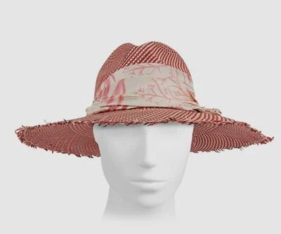 $186 Sensi Studio Mujer Rojo Graneado Deshilachado Panamá Paja Ala Larga Sombrero Talla M Foto 1 de 3