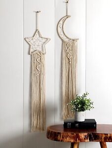 2 PC Star and Moon Macrame Wall Tapestry Home Room Decor Hand Craft Hanging Item