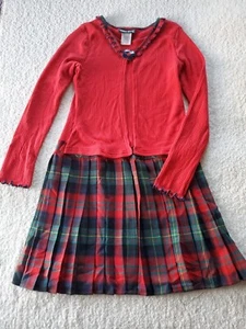 Emily West Girl's Size 16 Festive Holiday Red Green Plaid Pleated Academia Dress - Picture 1 of 11