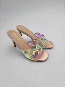 Forever 21 Round Toe Slide Dress Pink Heels" Open Toe Sz 6 Clear Rhinestone  - Picture 1 of 6