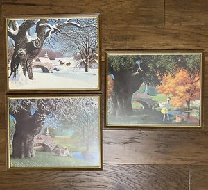 3 Paul Detlefsen MCM Lithograph Prints Framed 11x14” Seasons Spring Fall Winter - Picture 1 of 8