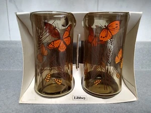 4 Libbey 6.5" Amber Glasses Wheat Butterfly 16 oz Cooler Bolero Shape Vtg USA - Picture 1 of 6