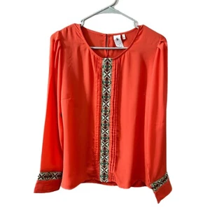 Needle & Thread Womens Size Small Boho Aztec Embroidered Sheer Orange Top Blouse - Picture 1 of 6