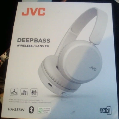 JVC DEEP BASS Wireless Headphones HA-S36W in white. 35hr battery. Remote/Mic.New - Image 1 of 4