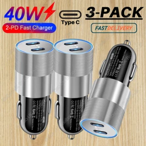 40W Dual USB-C Fast Car Charger Type-C Charger For iPhone 15 14 Pro/iPad/Samsung - Picture 1 of 14