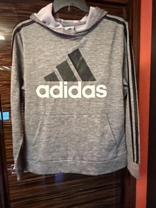 Adidas Hoodie Sweatshirt Boys Pullover Logo Grey L 14/16 - Picture 1 of 8