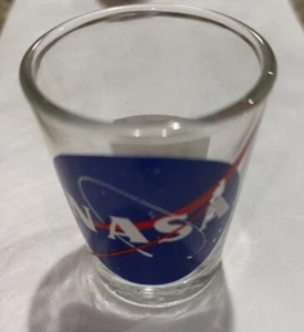 NASA LOGO SHOT GLASS SOUVENIR BLUE WHITE RED LOGO *Issue* - Picture 1 of 4