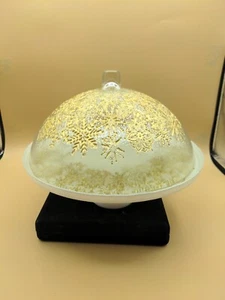 Ackam Snowflake Cake Stand Plate Dome Gold & White Winter Wonderland Turkish - Picture 1 of 11