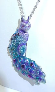KIRKS FOLLY PEACOCK CATBIRD PURPLE/TURQUOISE PIN PENDANT SILVER TONE NEW 2016 - Picture 1 of 5