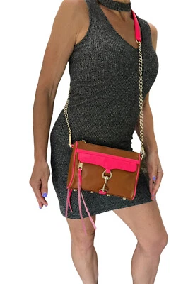 REBECCA MINKOFF Mini M.A.C. Crossbody Bag Color Block Pink Brown Leather - Image 1 of 4