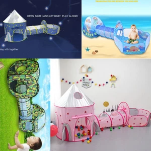 3 In 1 Sky Style Large Play Tent Crawl Tunnel Pop Up Playhouse Ball Pit Folding - Picture 1 of 37