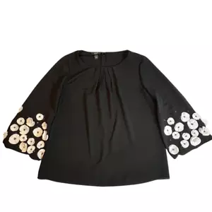 Camicia Afani donna grande nera hippie manica a campana boho floreale cottagecore - Foto 1 di 9