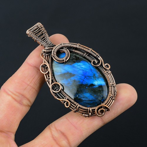 VETEMENTS Pietra preziosa labradorite naturale fatta a mano filo avvolto rame ciondolo gioielli CCP 30