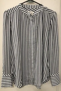 Ann Taylor LOFT Black White Striped Long Sleeve Button Down Blouse Size XS - Picture 1 of 11