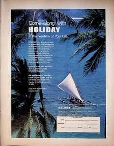 1971 Holiday Magazine Vintage Print Ad Tropical Vacation Palm Trees Dhow Boat - Picture 1 of 1