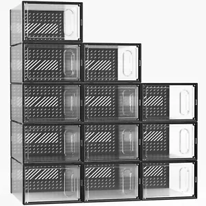 18 Pack Shoe Storage Box Clear Plastic Stackable Sneaker Organizer Containers XL - Picture 1 of 7