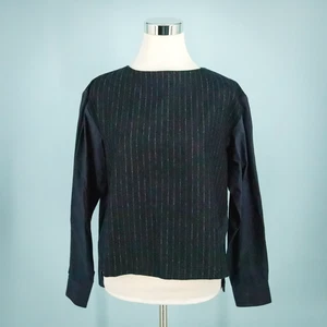 Top Nicholson & Nicholson 38 Talla Mediana M Azul Marino Rayas Lana Algodón - Imagen 1 de 7