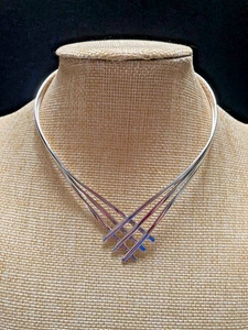 Elegant Vintage 925 Sterling Silver Criss-Cross Torque Collar Choker Necklace - Picture 1 of 14