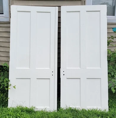 Antique Architectural Salvage Victorian SOLID Wood 4 Panel Double Doors... - Image 1 of 4