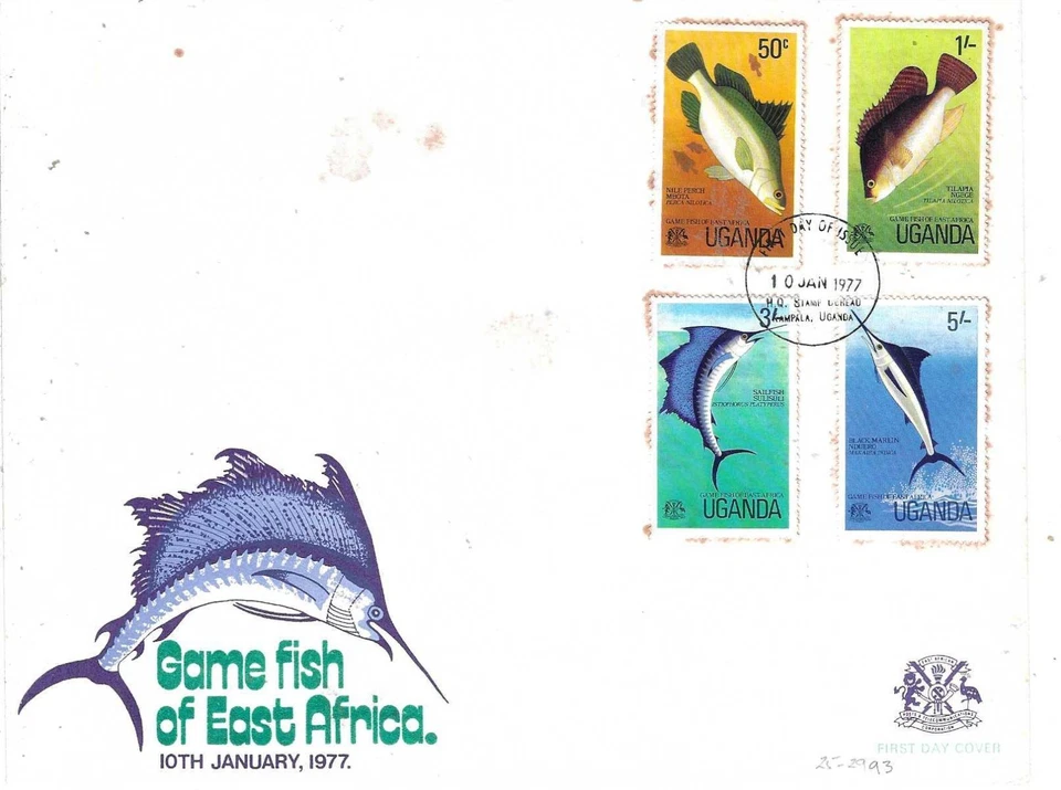 Uganda -  FDC- Game Fish of East Africa -10.01.77 (25-2993) - Image 1 of 1