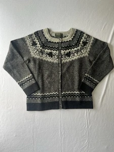 Eddie Bauer Womens Wool Cardigan Large Black Fair Isle Beaded - Picture 1 of 10