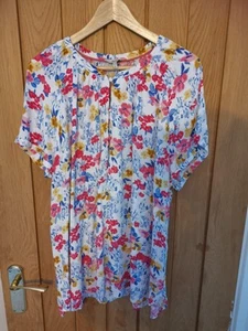 Joules Short Sleeve Blouse Top Size 20 Multicoloured White Floral Brand New - Picture 1 of 3