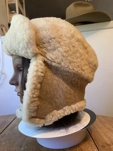 SHEARLING wool sheepskin TRAPPER hat XL suede BICK Made In USA aviator pilot - Picture 1 of 8