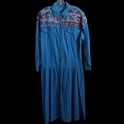 Vestido vintage para mujer 16 alto juntos denim maxi tejido yugo casa ranchero esposa Foto 1 de 4