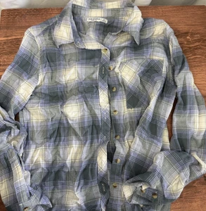 Arizona Jean Co kariertes Button Down Hemd Damen XS lila grau weich Flanell Loch - Bild 1 von 9