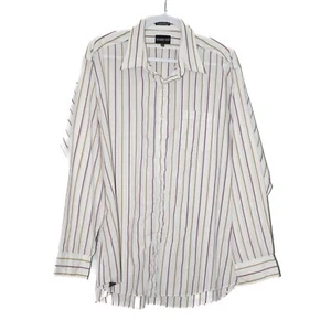 Botany 500 Mens White w/ Multicolor Striped Flannel Button Up Long Sleeve 17.5 - Picture 1 of 5