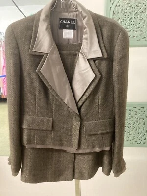 Auténtico traje de twead vintage de 2 piezas marrón/gris metálico talla 44 Chanel 1999 Foto 1 de 4
