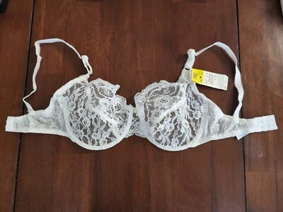 Винтажный Warners #1496 белый цветочный чистый кружевной бюстгальтер 34D - Изображение 1 из 4