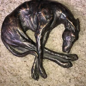 More details for greyhound dog  bronze effect lying curled up, frith sculpture