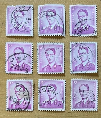 Begium Stamp Lot Of 9 Belgie/Belgique King Baudouin Pink 3F 1958-63 Used - Image 1 of 3