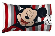 Mickey Mouse Stripes 1 Pack Pillowcase - Double-Sided Kids Super Soft Bedding