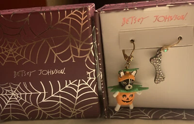 Серьги-капли Betsey Johnson Just Treats Pumpkin Dog & Bone несоответствие новые в коробке 42 долл. США - Изображение 1 из 4