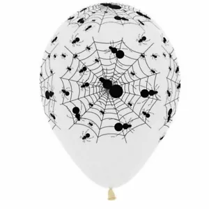 Halloween Party Supplies Crystal Clear & Black Spiders Latex Balloons 12 Pack - Picture 1 of 1