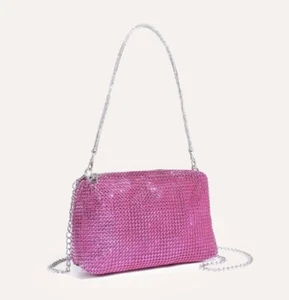 Women’s Fuschia Metallic Rhinestone Evening Bag Clutch Party Purse Prom Bag Gift - Picture 1 of 6