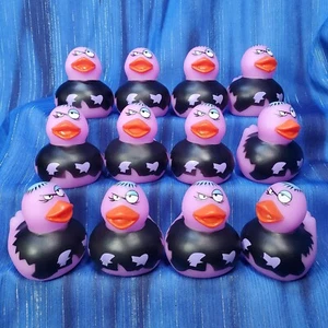 One Dozen 12 Purple Bleary Eyed Zombie Apocalypse Halloween Rubber Ducks NEW - Picture 1 of 2