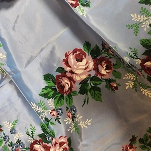 Delantal Cintura Vintage Nylon Azul Floral Bolsillo Cocina Rosas Taffata - Imagen 1 de 5