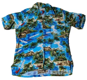VTG NATIONAL SPORT SHIRTS MANHATTAN Men Large Blue Tropical Jamaican Camp Shirt - Picture 1 of 15