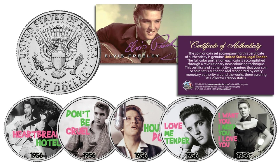 ELVIS PRESLEY 1956 #1 SONG HITS Licensed JFK Kennedy Half Dollars 5-Coin U.S Set - Image 1 of 1