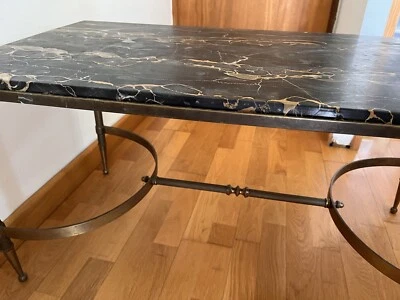 Table Basse Art Déco Marbre Portor  Bronze Laiton - Photo 1/4